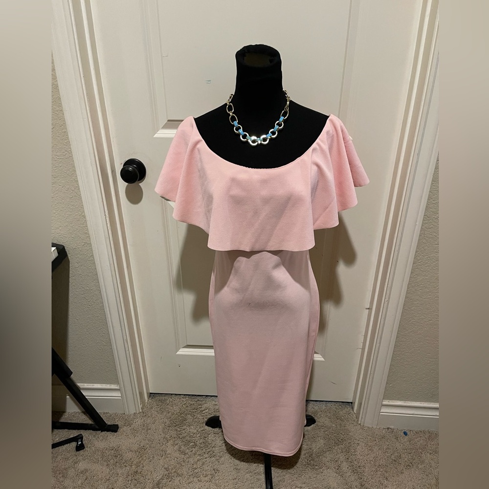 PrettyLittleThing Pink Off-Shoulder Flutter Sleeve Midi Dress